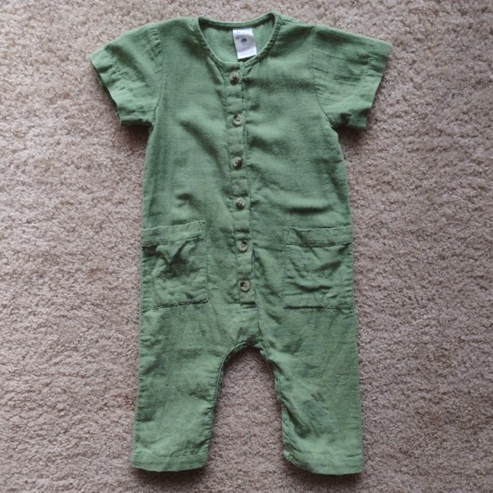 Kate Quinn Green Organic Cotton Short Sleeve Jumpsuit Size 3-6 Months
